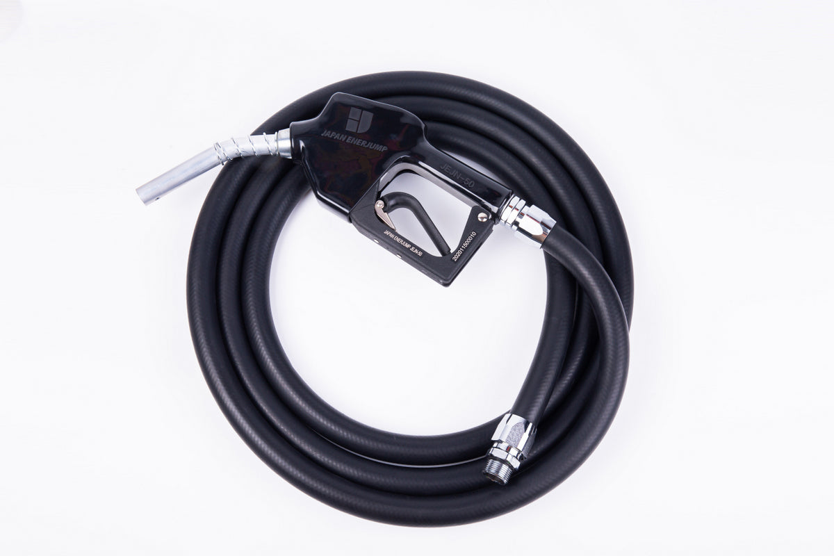 Fuel nozzle with automatic shutoff when full + anti-static oil-resistant hose 5m straight swivel included Can be used with gasoline, diesel, kerosene, and heavy oil A SET-50BK-JFH5M