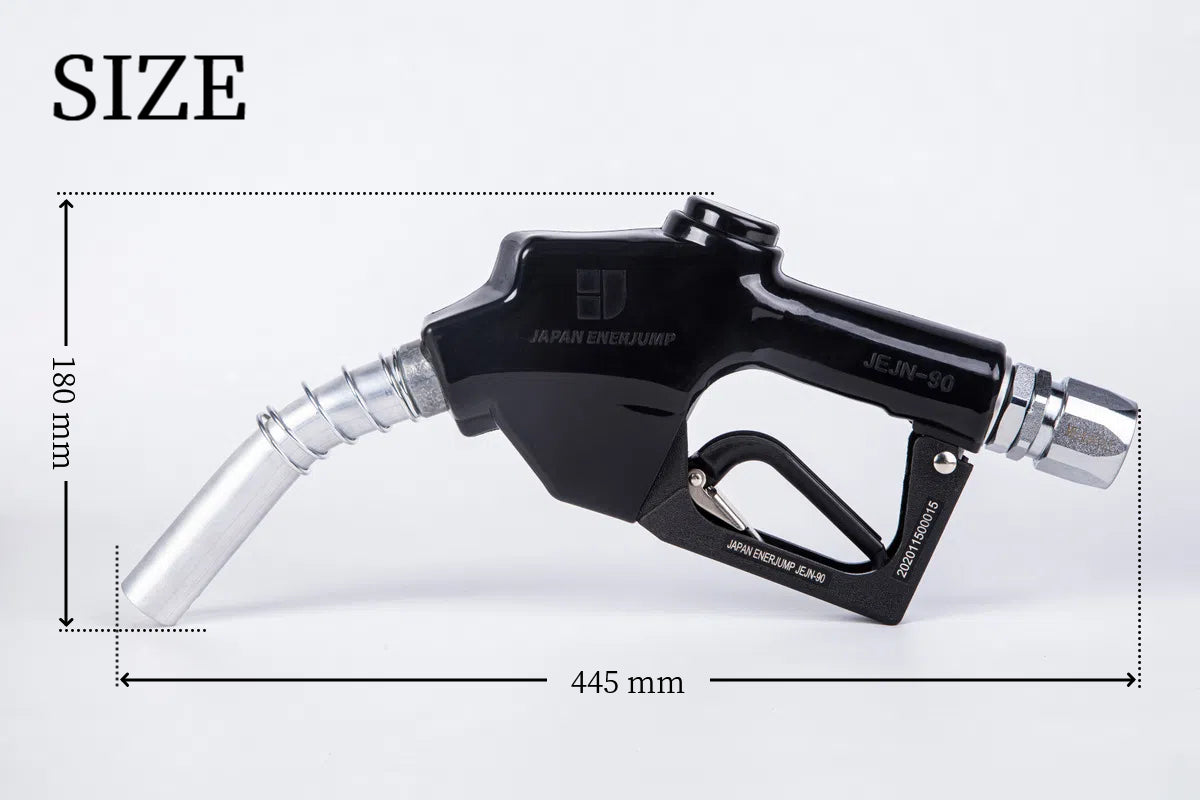 High-speed fuel nozzle Full tank automatic shutoff nozzle Connection diameter 1" (25A) Can be used with gasoline, diesel, kerosene, and heavy oil A ★Straight swivel included★ SET-90RD-JSS25A